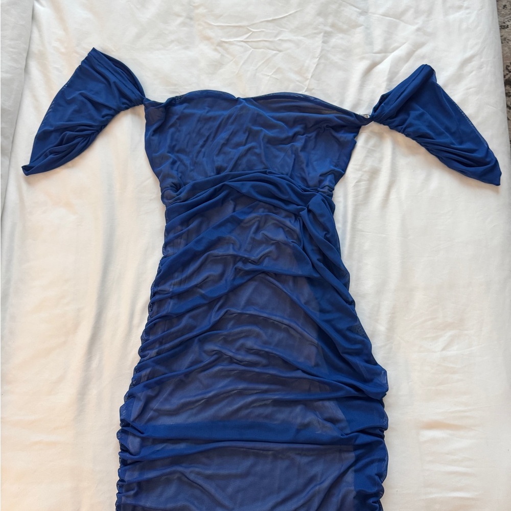 Elegant Blue Off-Shoulder Dress
